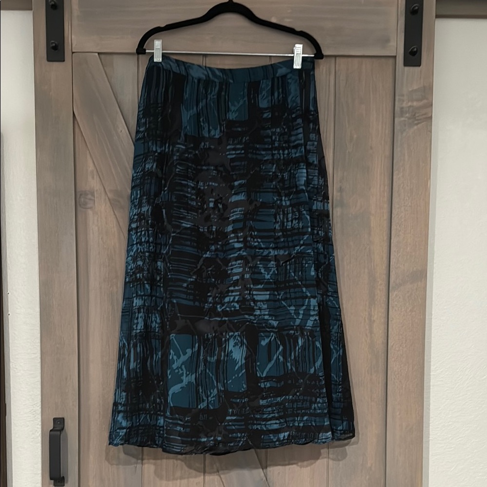 Chico's Blue and Black Maxi A-Line Skirt